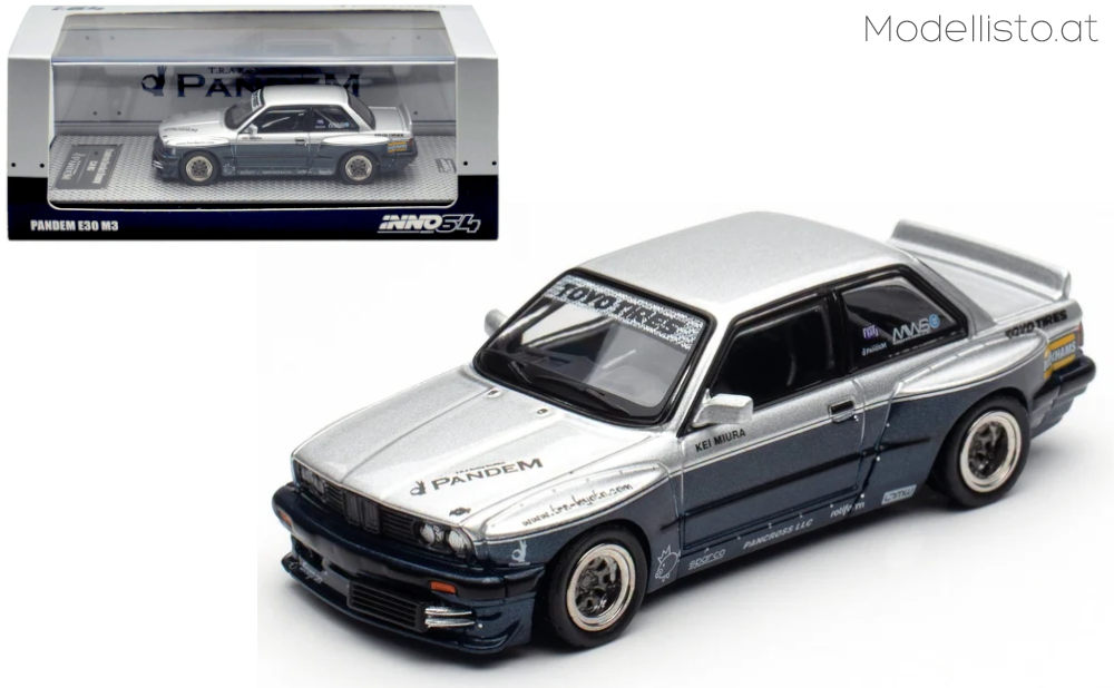 IN64-E30P-SILBLU INNO64 BMW M3 E30 Pandem, silver/blue